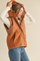 Copper Brown Mixed Media Hooded Vest