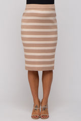 Taupe Striped Rib Knit Maternity Skirt