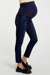 Navy Blue Raw Hem Crop Skinny Maternity Jeans