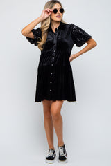 Black Velvet Tiered Sequin Short Sleeve Maternity Dress