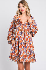 Rust Printed Long Sleeve Dress