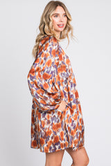 Rust Printed Long Sleeve Dress