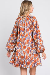 Rust Printed Long Sleeve Dress