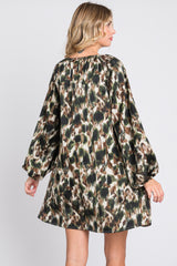 Olive Printed Long Sleeve Dress