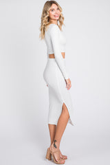 White Ribbed Crop Top Midi Skirt Set