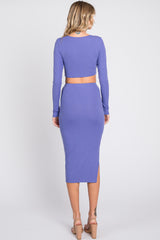 Violet Ribbed Crop Top Midi Skirt Set