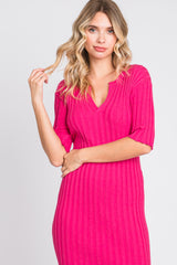 Fuchsia Ribbed Knit Midi Dress