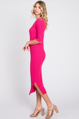 Fuchsia Ribbed Knit Midi Dress