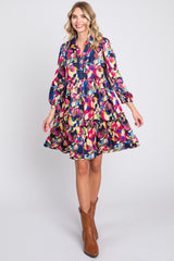 Multicolor Print Satin 3/4 Sleeve Maternity Dress