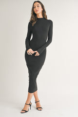 Black Mock Neck Long Sleeve Maternity Midi Dress