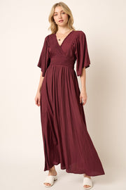 Wine Smocking Detail Maxi Dress