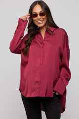 Red Satin Textured Stripe Button Down Maternity Top