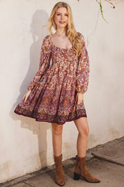 Rust Paisley Babydoll Swing Dress