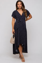 Navy Printed High-Low Hem Maternity Wrap Dress