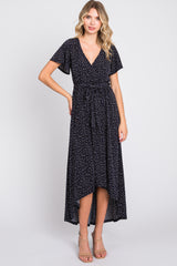 Navy Printed High-Low Hem Maternity Wrap Dress