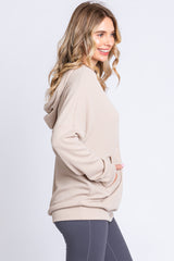 Cream Ribbed Hooded Wrap Long Sleeve Top