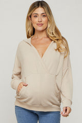 Cream Ribbed Hooded Wrap Long Sleeve Maternity Top