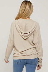 Cream Ribbed Hooded Wrap Long Sleeve Maternity Top