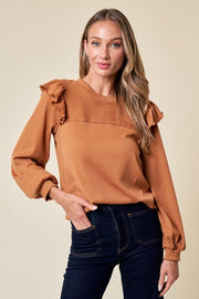 Camel Ruffle Shoulder Top