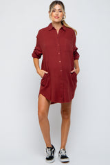 Burgundy Gauze Button Down Maternity Dress