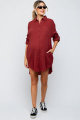 Burgundy Gauze Button Down Maternity Dress