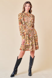 Mocha Ruffle Floral Dress