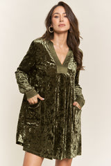 Olive V Neck Long Sleeve Velvet Dress