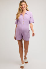 Lavender Sweater Knit Front Button Maternity Romper