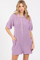 Lavender Sweater Knit Front Button Maternity Romper