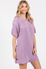 Lavender Sweater Knit Front Button Romper