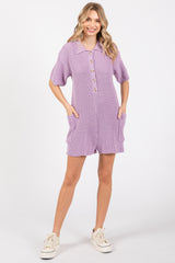 Lavender Sweater Knit Front Button Romper