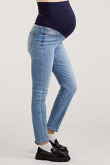 Light Blue Cropped Skinny Maternity Jeans