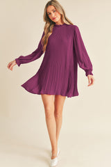 Orchid Dusty Purple Pleated High Neck Mini Dress