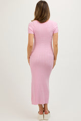 Light Pink Cable Knit Maternity Sweater Dress