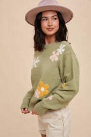 Sage Floral Crew Neck Sweater