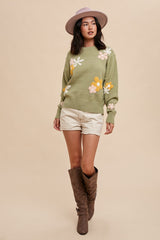 Sage Floral Crew Neck Sweater