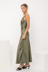 Olive Satin Dress