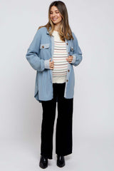 Light Blue Waffle Knit Button Up Maternity Top