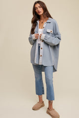 Light Blue Waffle Knit Button Up Top