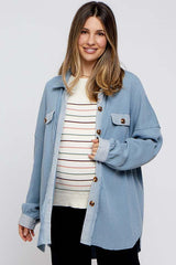 Light Blue Waffle Knit Button Up Maternity Top