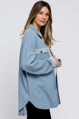 Light Blue Waffle Knit Button Up Maternity Top