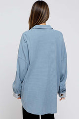 Light Blue Waffle Knit Button Up Maternity Top