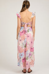 Ivory Floral Tie Back Maternity Maxi Dress