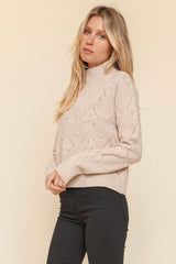 Natural High Neck Pearl Crop Sweater