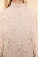 Natural High Neck Pearl Crop Sweater