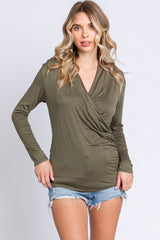 Olive Long Sleeve Wrap Maternity Nursing Top