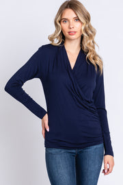 Navy Long Sleeve Wrap Nursing Top