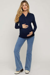 Navy Long Sleeve Wrap Maternity Nursing Top