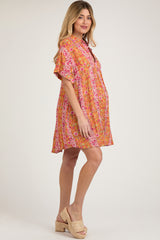 Orange Floral Button Down Maternity Dress