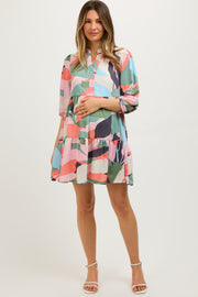 Multicolor Print Front Button Maternity Dress